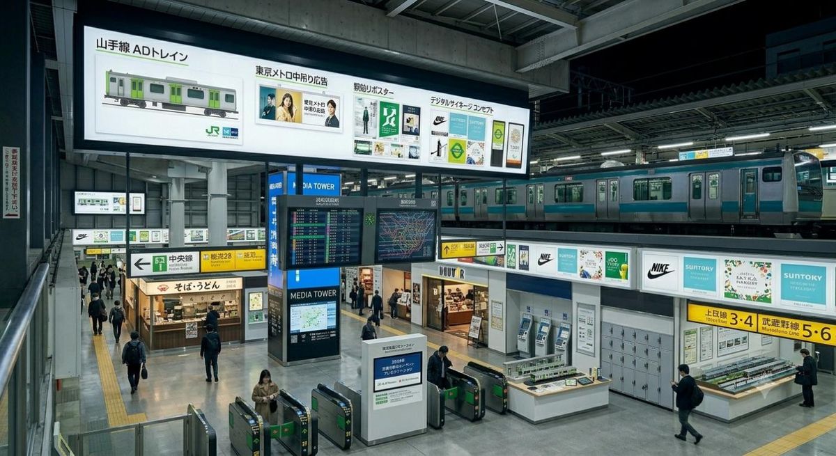 JR駅構内の交通広告（駅看板・中吊り・デジタルサイネージ）